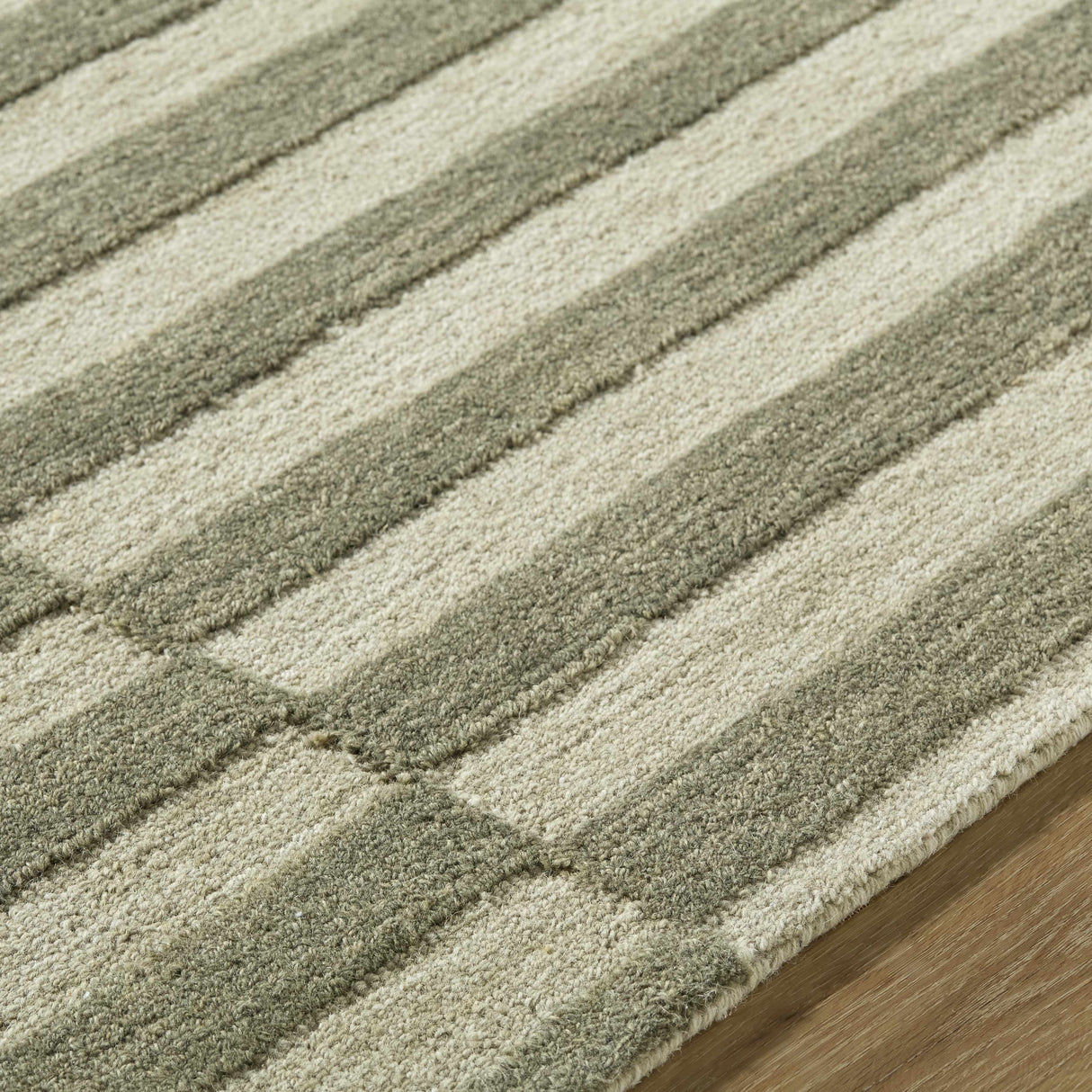 Idaho Broken-Striped Green Area Rug