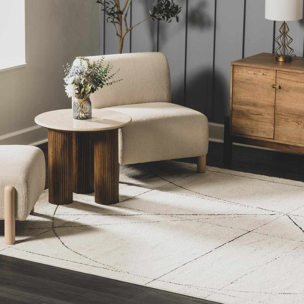 Modern Scandi High Pile Black/Ivory Architect V Area Rug
