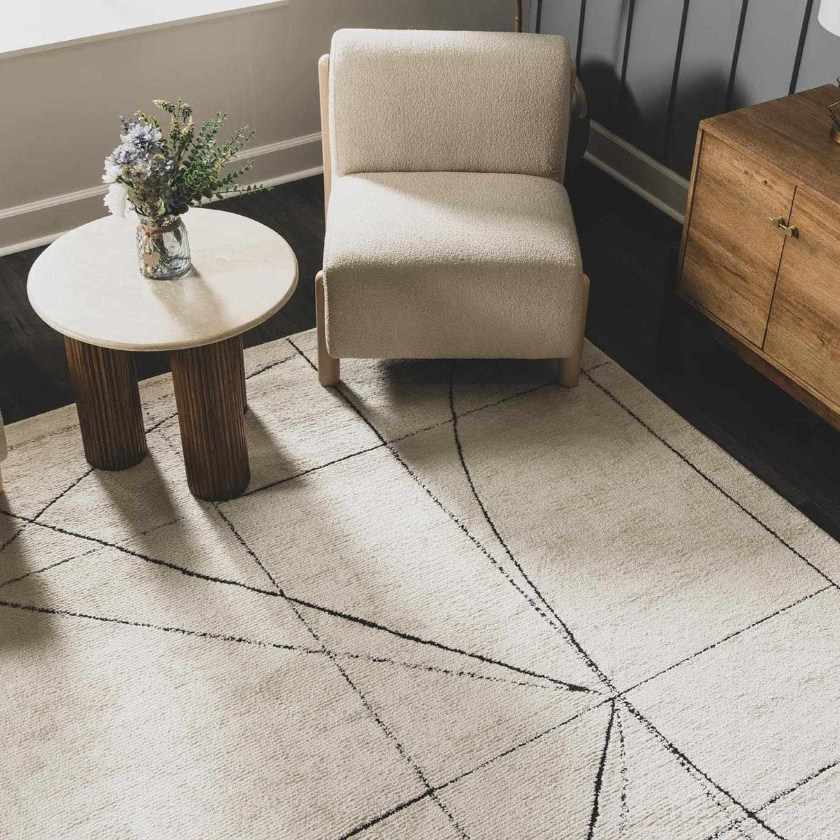 Modern Scandi High Pile Black/Ivory Architect V Area Rug