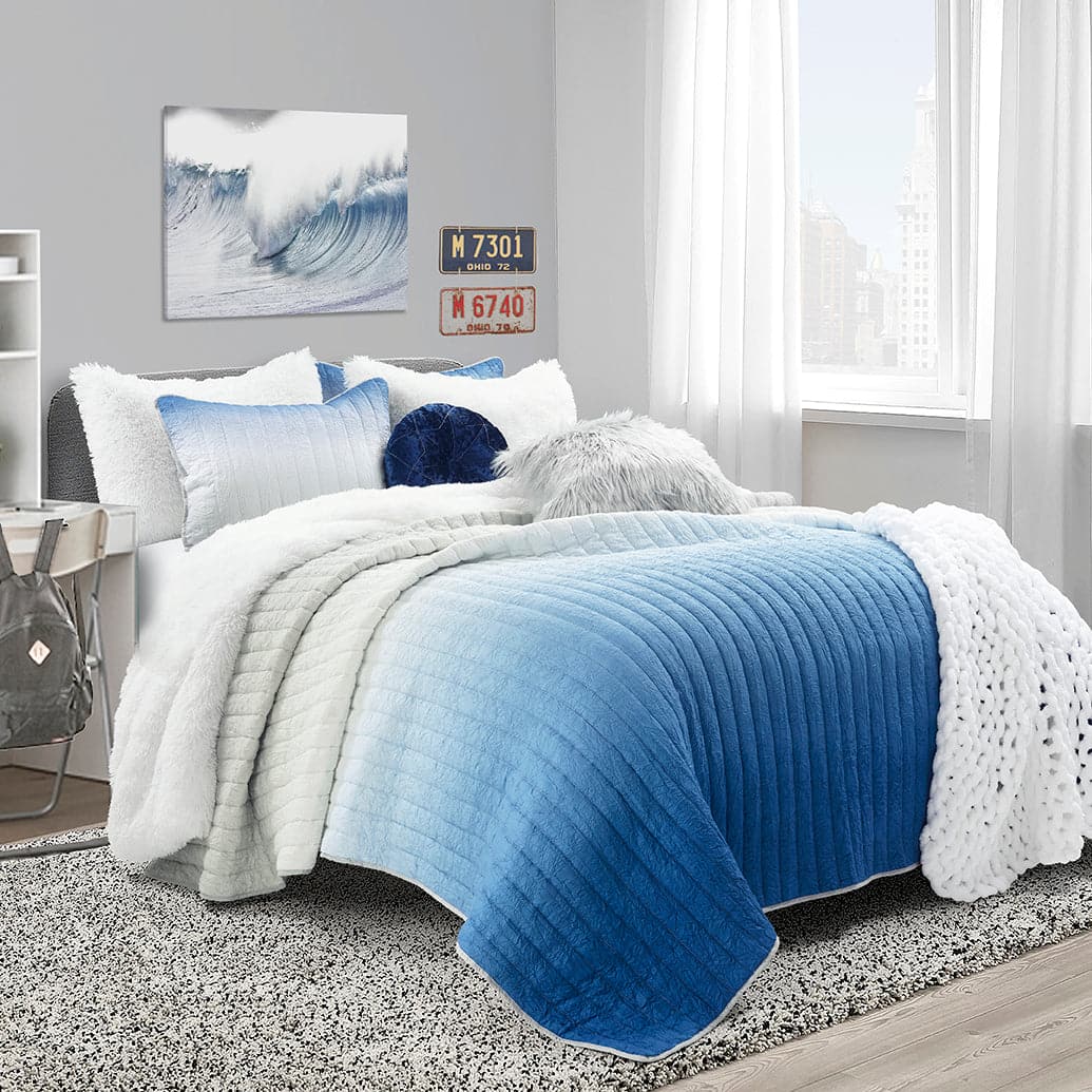 LushDecor Crinkle Ombre Oversized Quilt 3 Piece Set - view 2