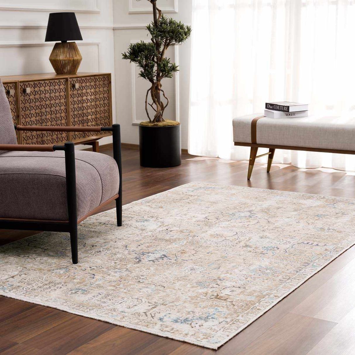 Beige Holi-4600 Washable Area Rug - Clearance