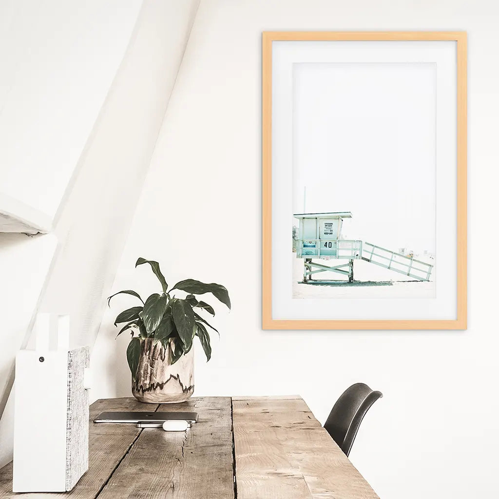 California Coastal Life Themed Print. Blue Lifeguard Hut