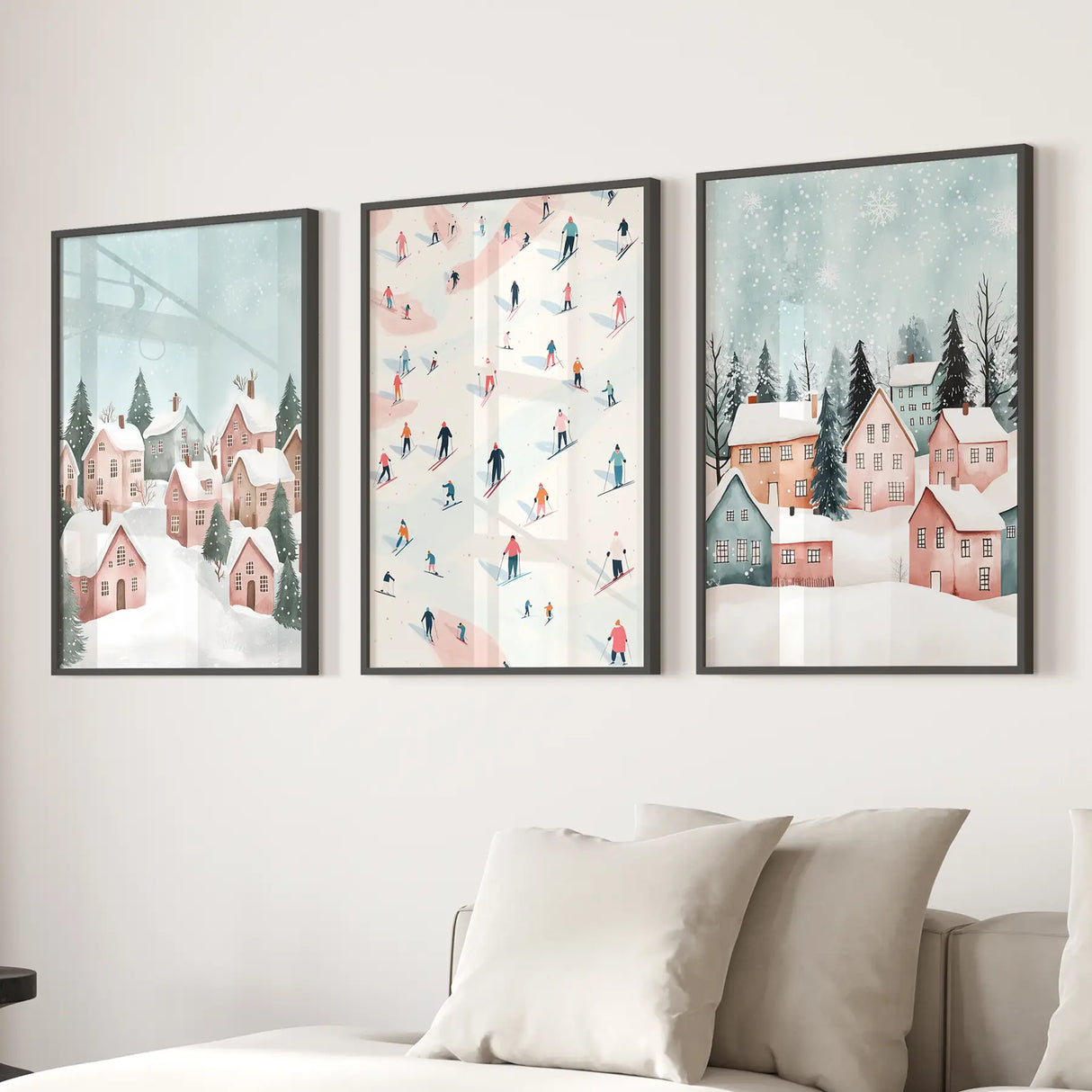 Cute Winter Village Christmas Art Decor Prints