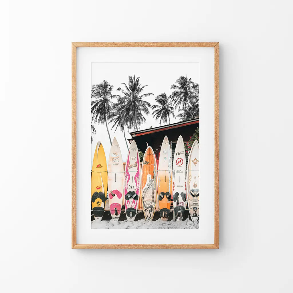 Tropical Beach Life Theme. Orange Surfboards Print