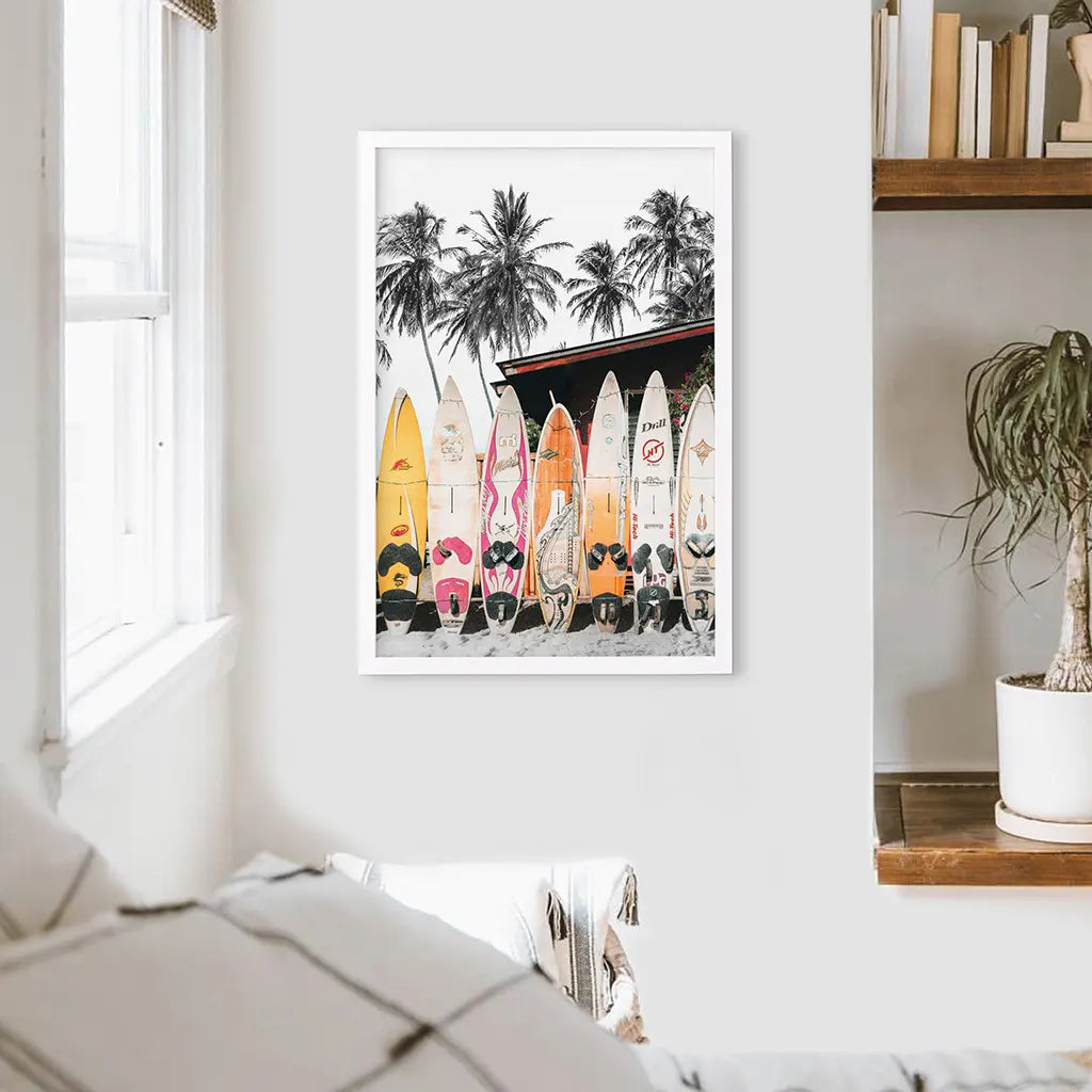 Tropical Beach Life Theme. Orange Surfboards Print