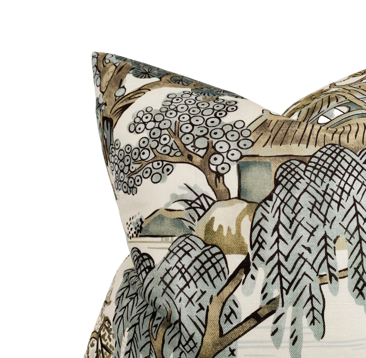 Asian Scenic Pillow Cover in Grey