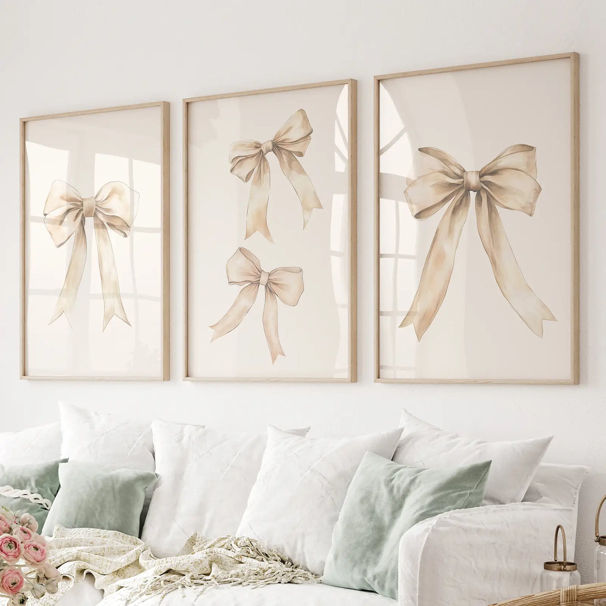 Trendy Aesthetic Bows Nursery Wall Art Set Poster