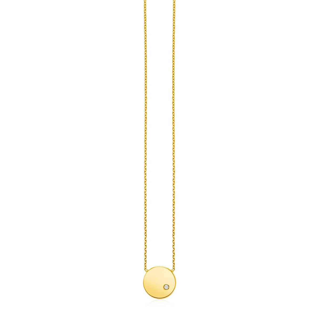 14k Yellow Gold Necklace with Polished Round Pendant with Diamond