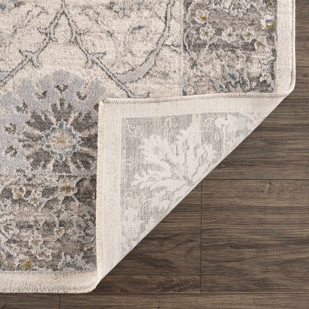 Gauge Cream & Gray Blue Rug with Fringes