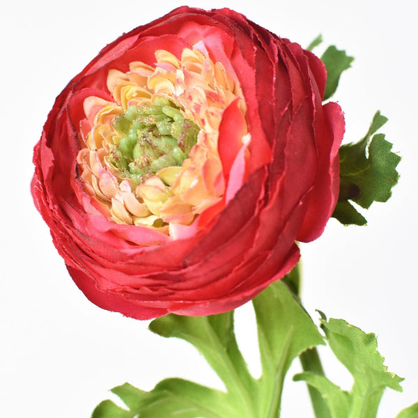 13" Faux Red Ranunculus Stem