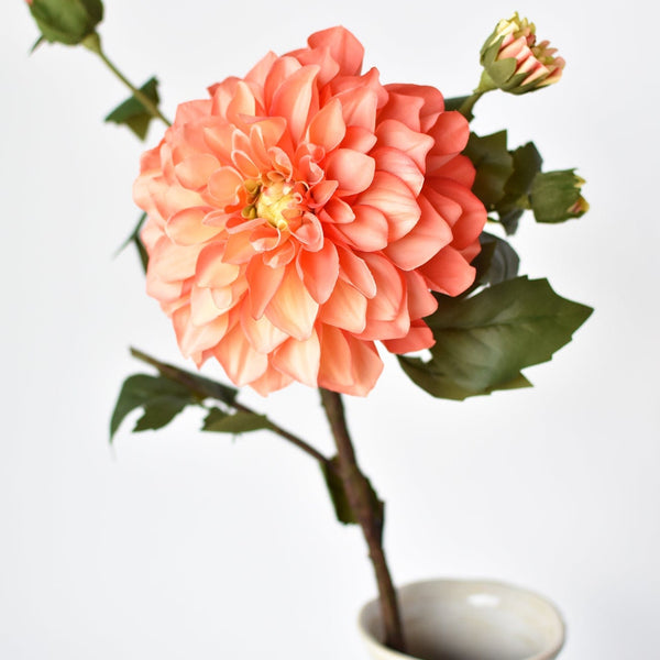 23.5" Faux Coral Dahlia w/Bud Stem