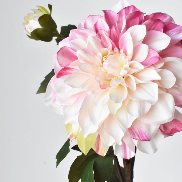 23.5" Faux Pink / Cream Dahlia w/Bud Stem