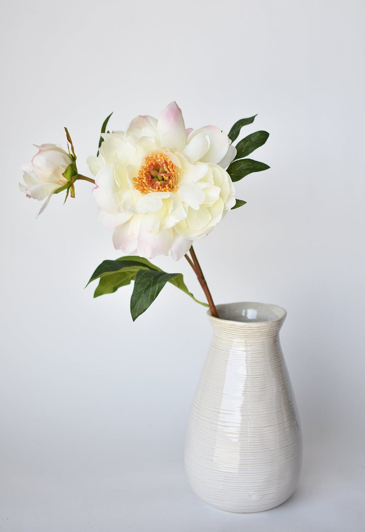 22.5" Faux Peony Stem w/Bud Cream White/Soft Pink