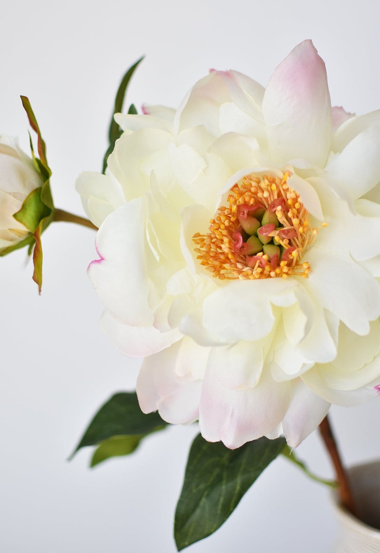22.5" Faux Peony Stem w/Bud Cream White/Soft Pink