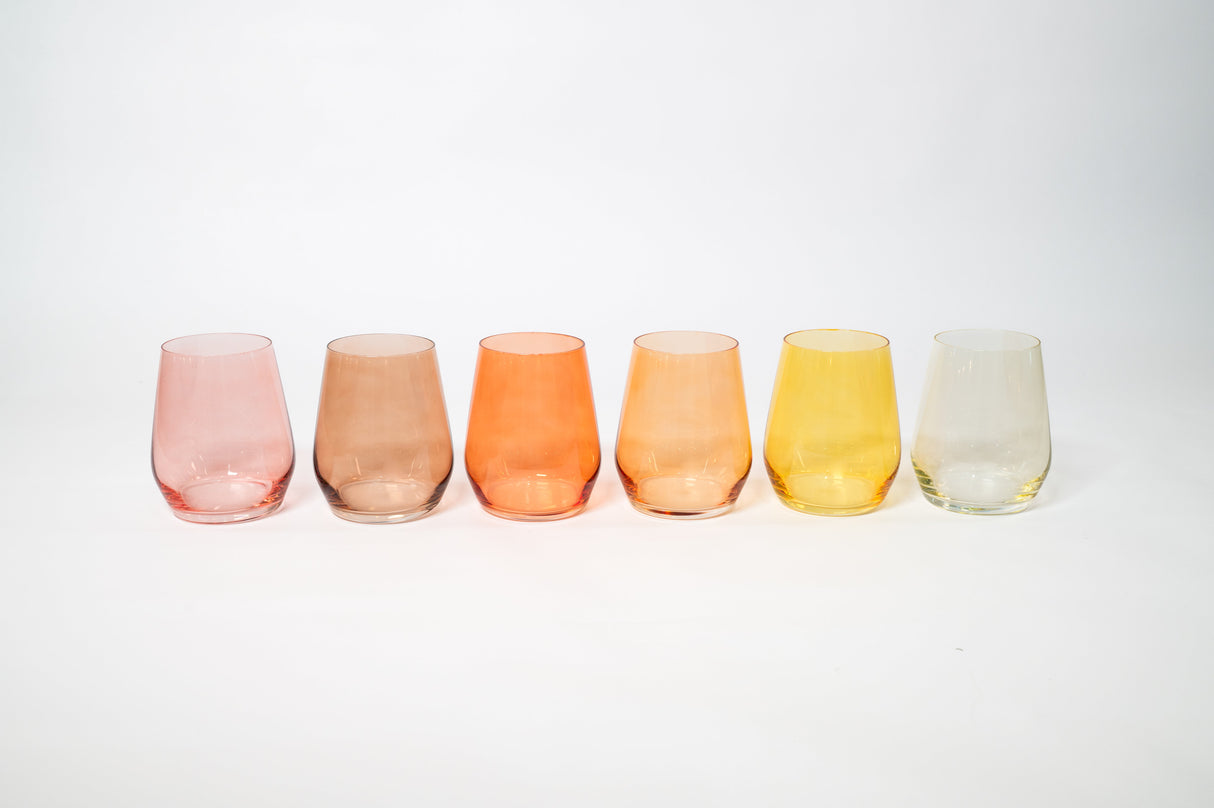Golden Hour Collection - Stemless Ombre Set of 6 Colored Wine Glass