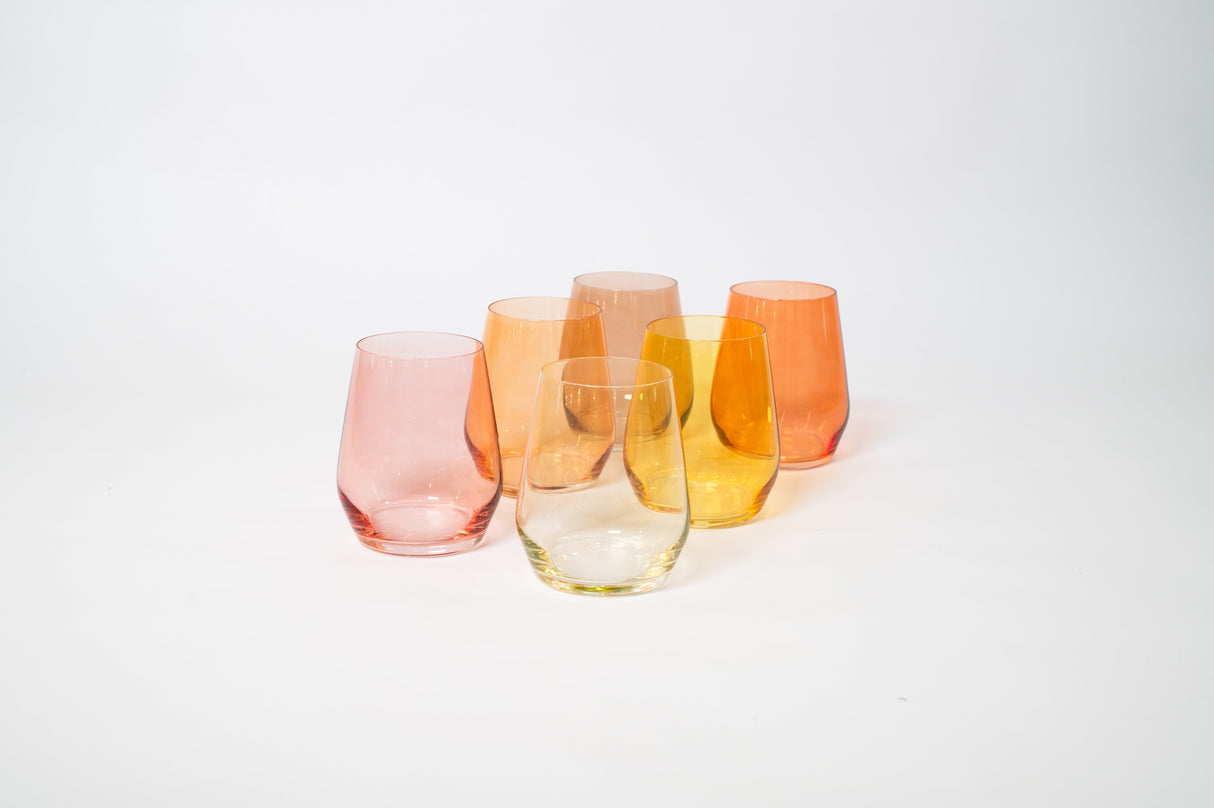 Golden Hour Collection - Stemless Ombre Set of 6 Colored Wine Glass