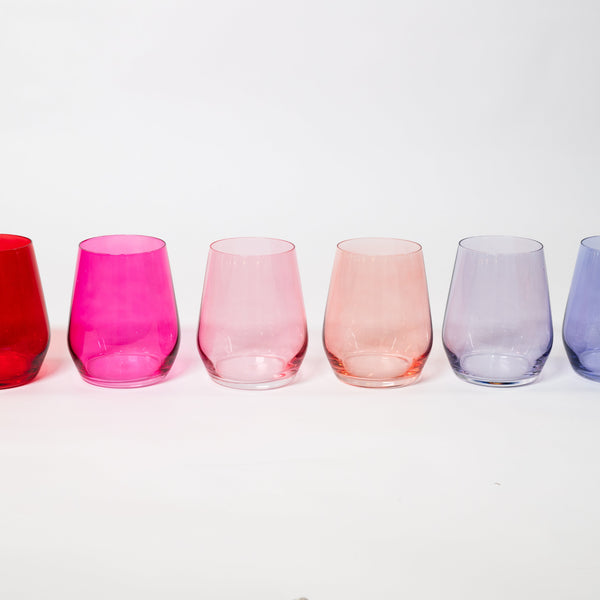 Cotton Candy Collection - Stemless Colored Wine Glass Ombré Set of 6