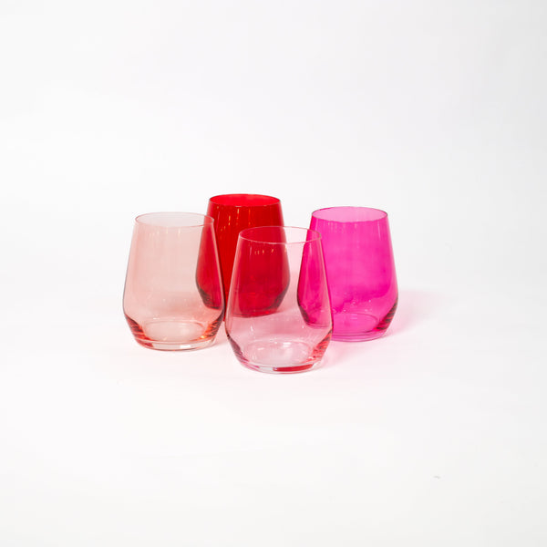 Red & Rose Collection - Stemless Ombre Set of 4 Colored Wine Glass