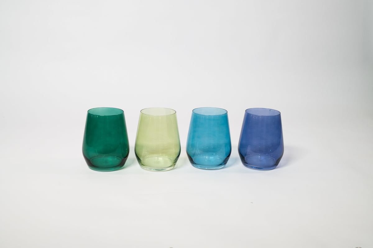 Northern Lights Collection - Stemless Set of 4 Colored Wine Glasses