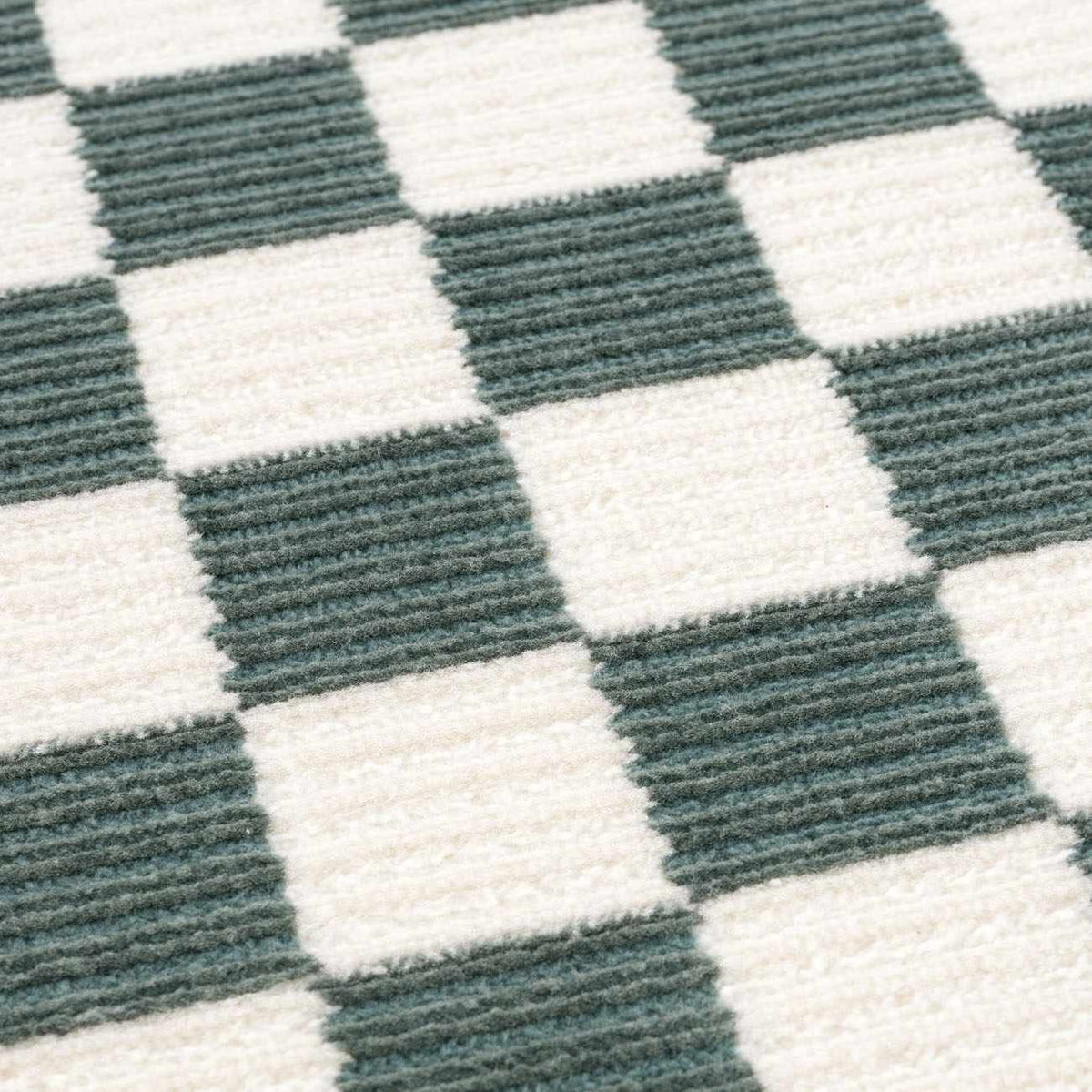 Kaysar Oil Green Checkered Washable Area Rug