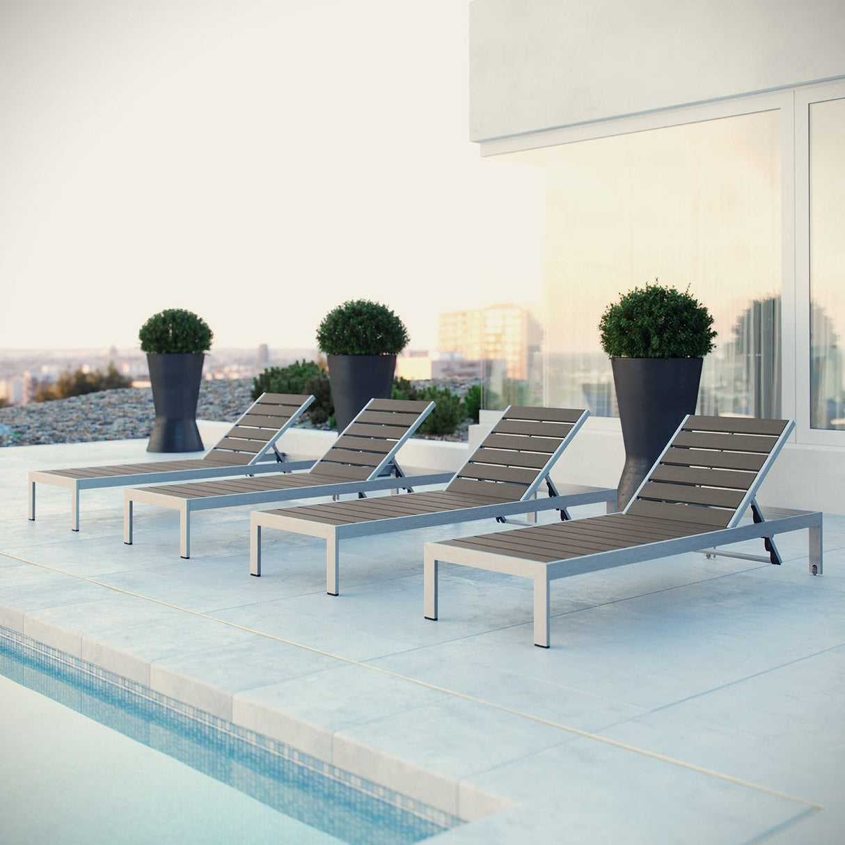 Shore Outdoor Patio Aluminum Chaise Set of 4 by Modway
