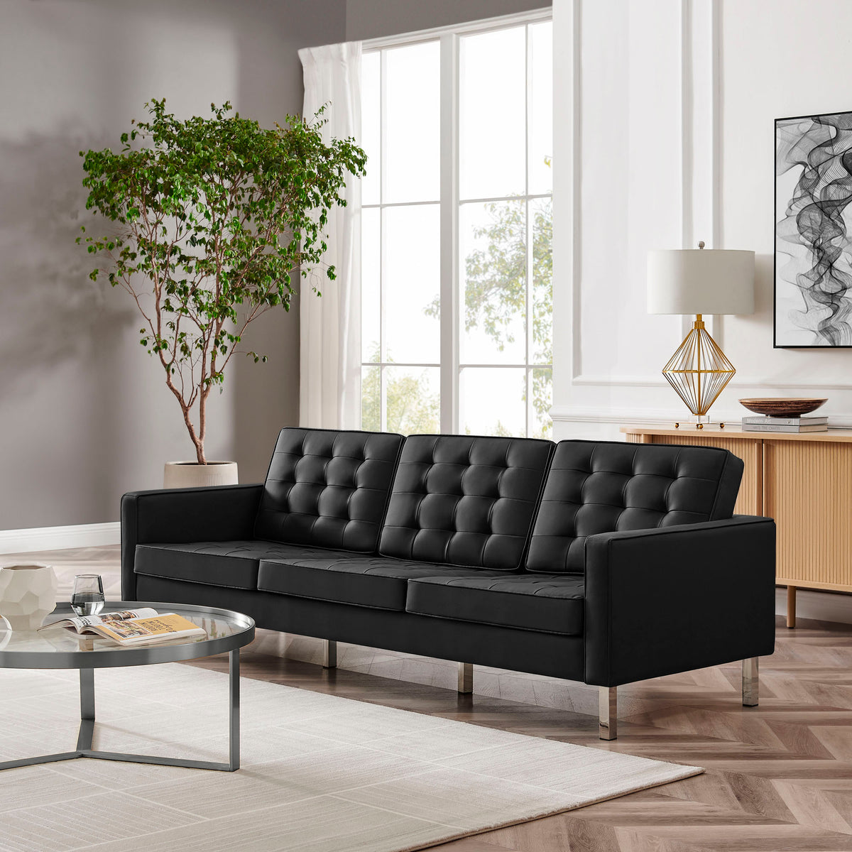 Loft Tufted Vegan Leather Sofa by Modway