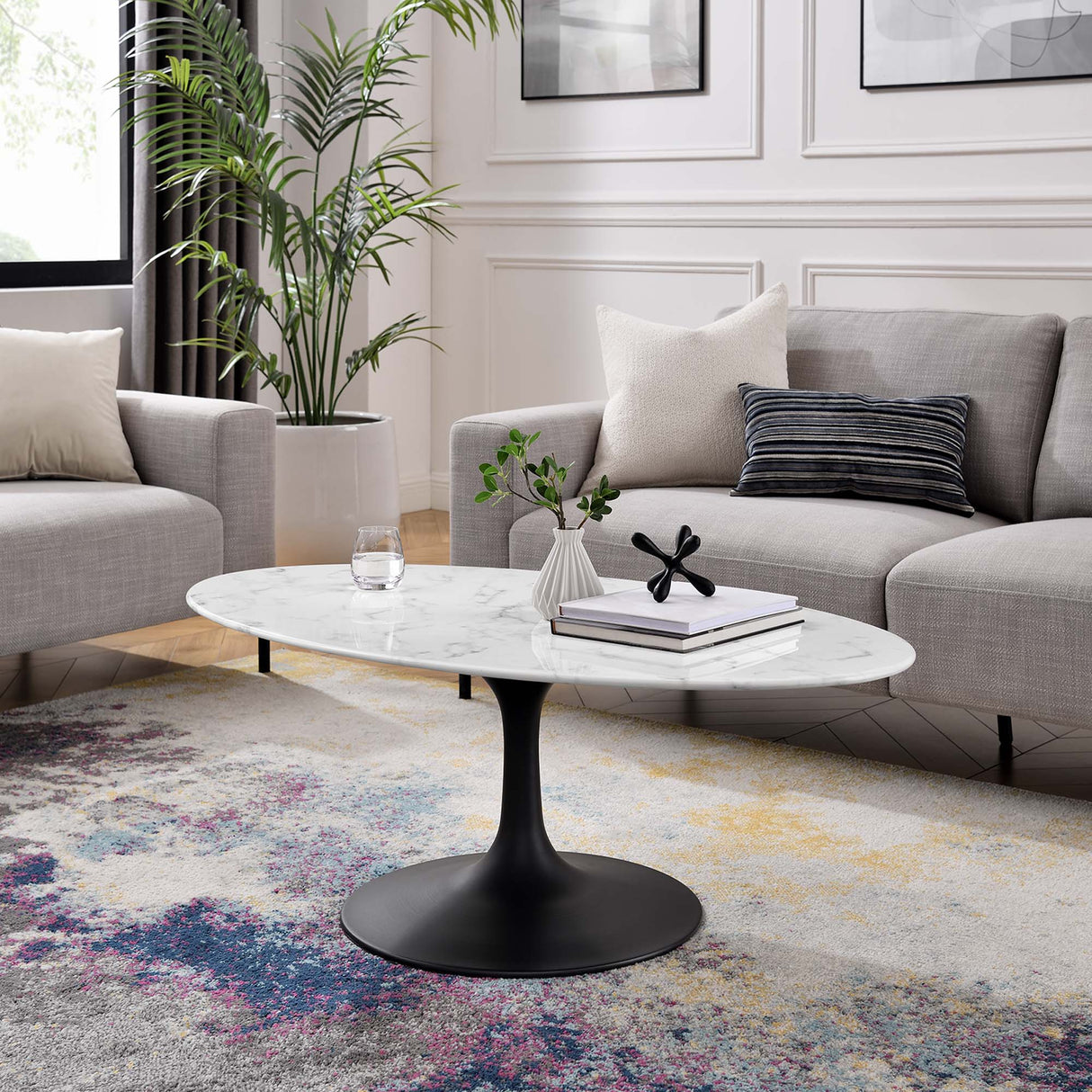 Lippa 48" Oval Faux Marble Coffee Table by Modway