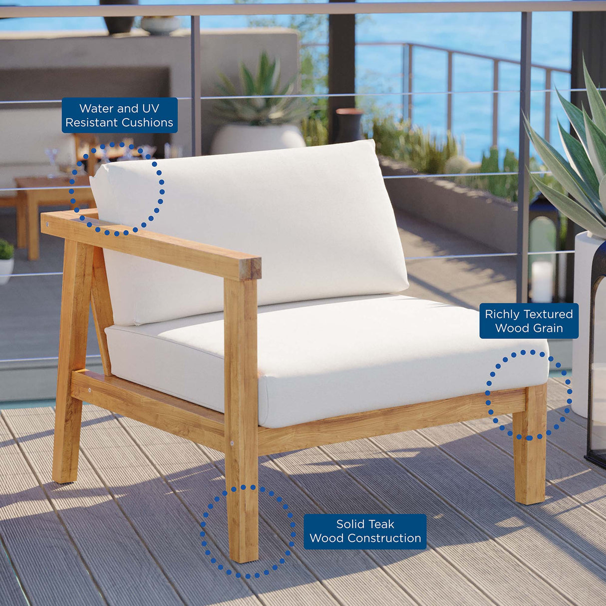 Bayport Outdoor Patio Teak Wood Left-Arm Chair by Modway