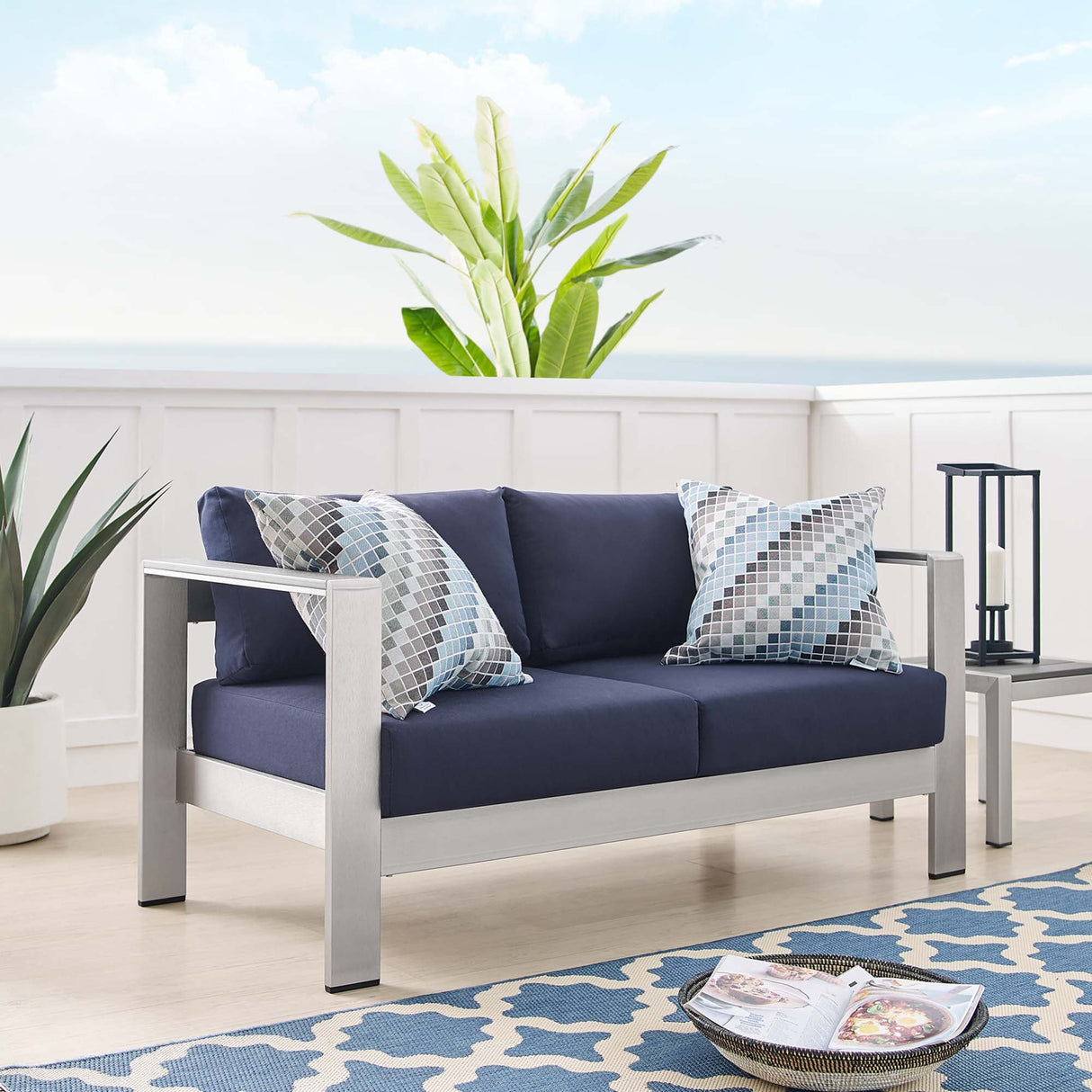 Shore Sunbrella Fabric Aluminum Outdoor Patio Loveseat by Modway