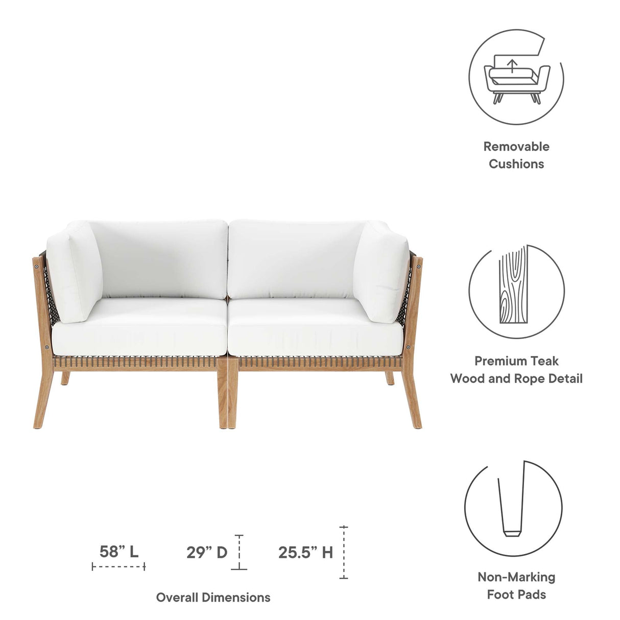 Clearwater Outdoor Patio Teak Wood Loveseat by Modway
