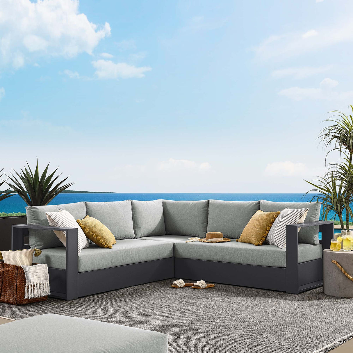 Tahoe 3-Piece Outdoor Patio Powder-Coated Aluminum Sectional Sofa by Modway