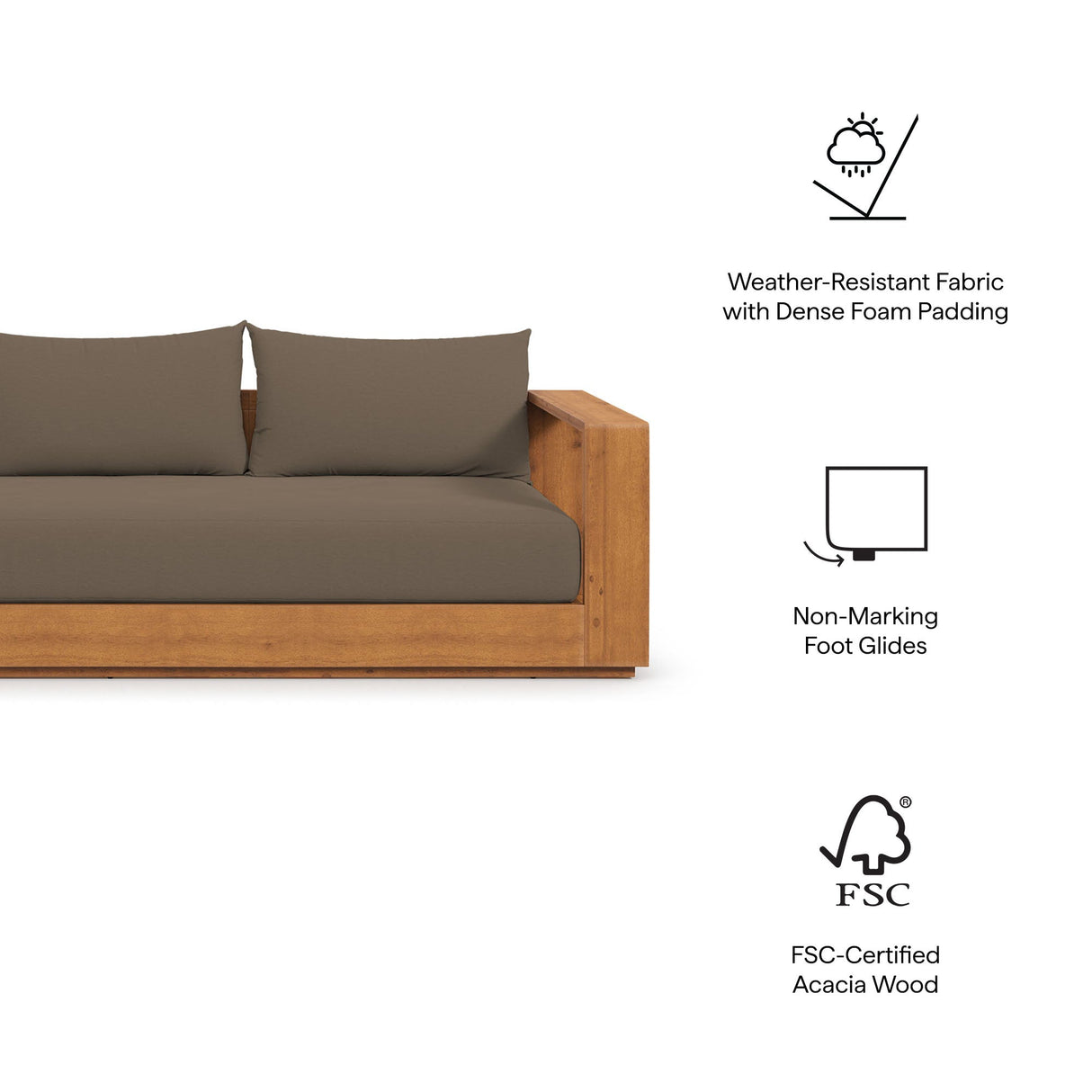 Tahoe 2-Piece Outdoor Patio Acacia Wood Sofa and Coffee Table Set by Modway