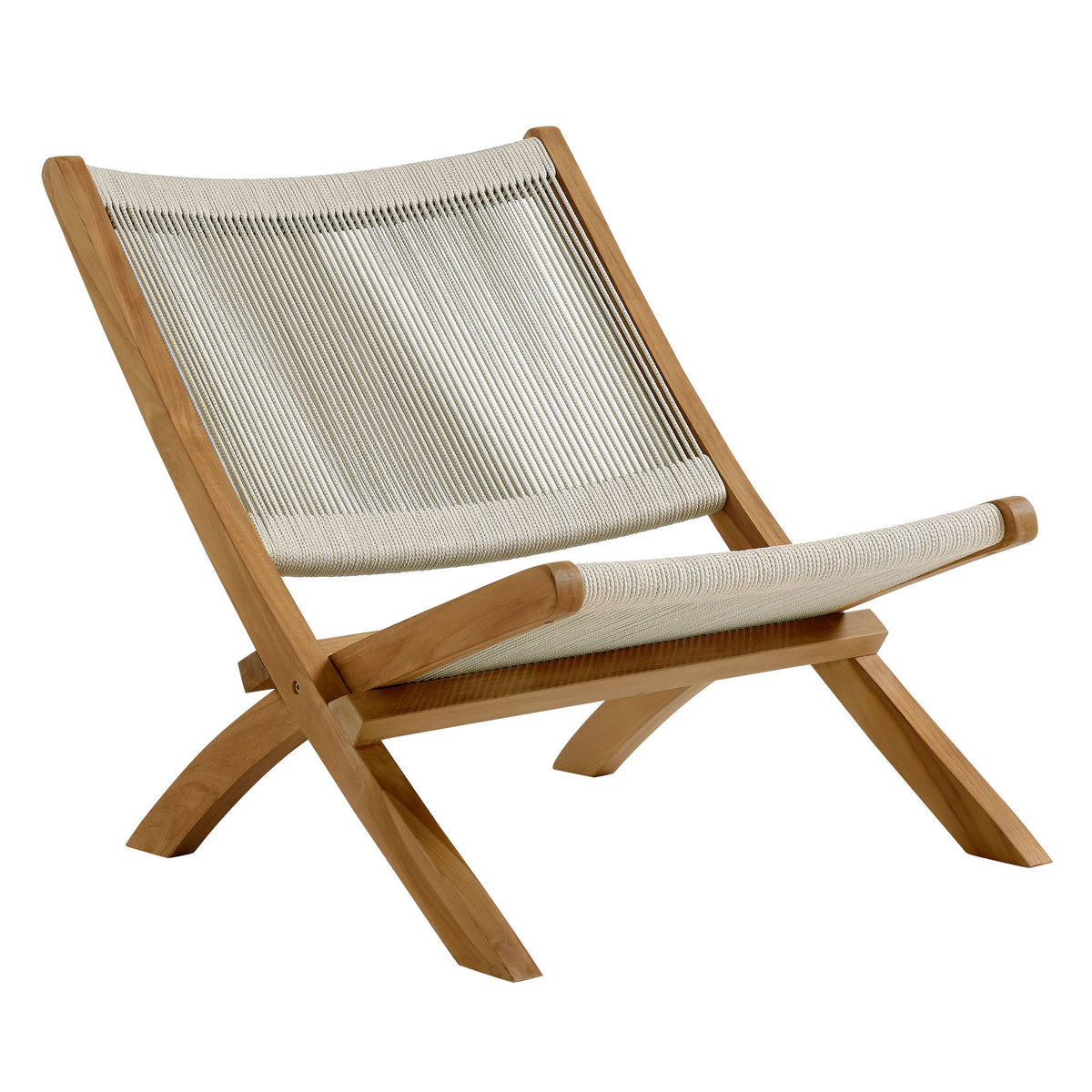 Vienna 3-Piece Outdoor Patio Teak and Rope Folding Lounge Chairs and Side Table by Modway