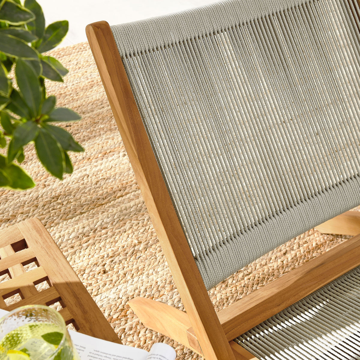 Vienna 3-Piece Outdoor Patio Teak and Rope Folding Lounge Chairs and Side Table by Modway