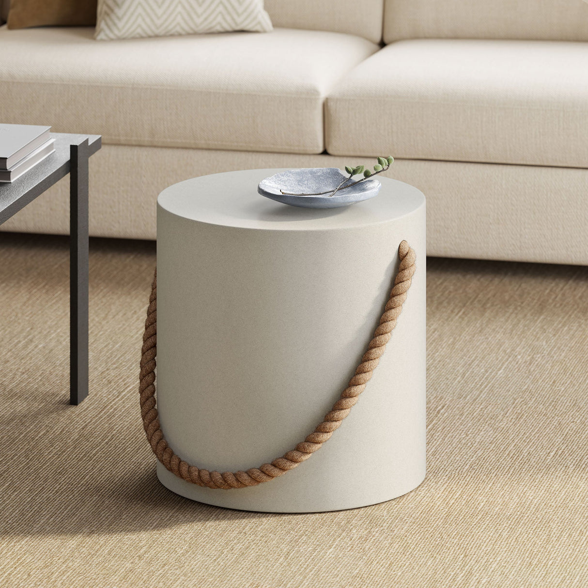 Isera Indoor-Outdoor Patio Rope Concrete Side Table Stool by Modway