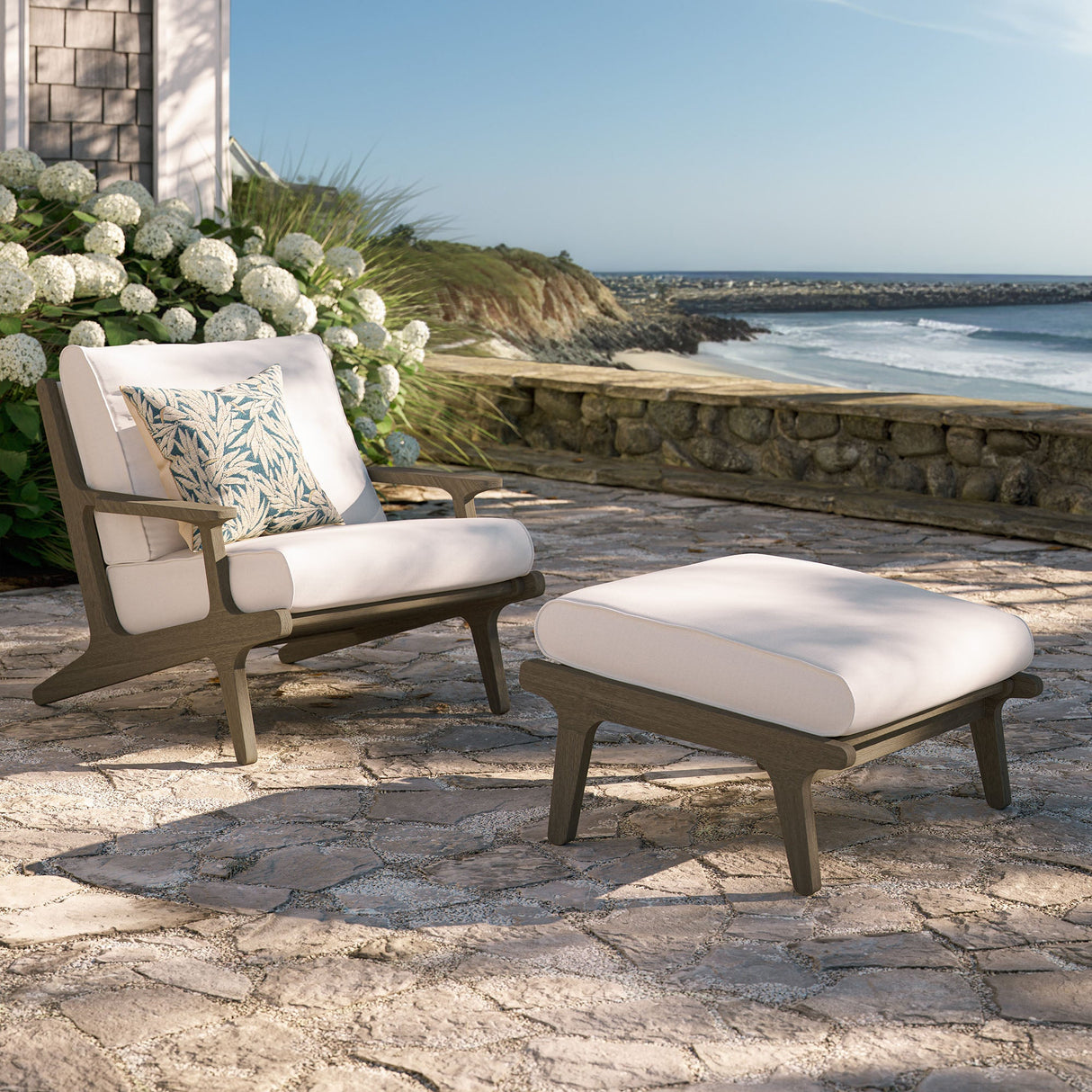 Saratoga Outdoor Patio Teak Wood Chair and Ottoman Set by Modway
