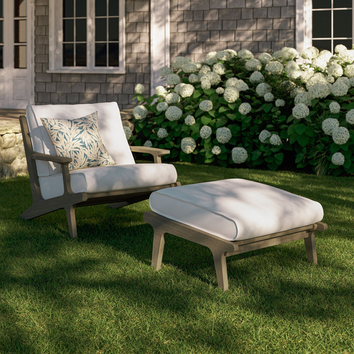 Saratoga Outdoor Patio Teak Wood Chair and Ottoman Set by Modway