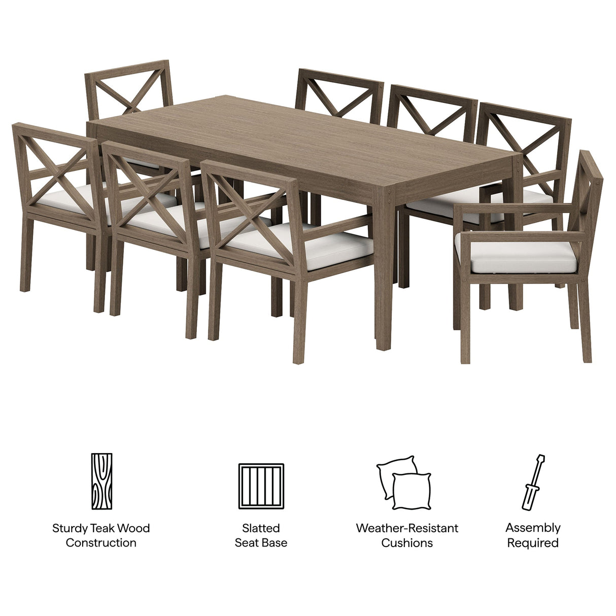Northlake 9-Piece Outdoor Patio Teak Wood Dining Set by Modway