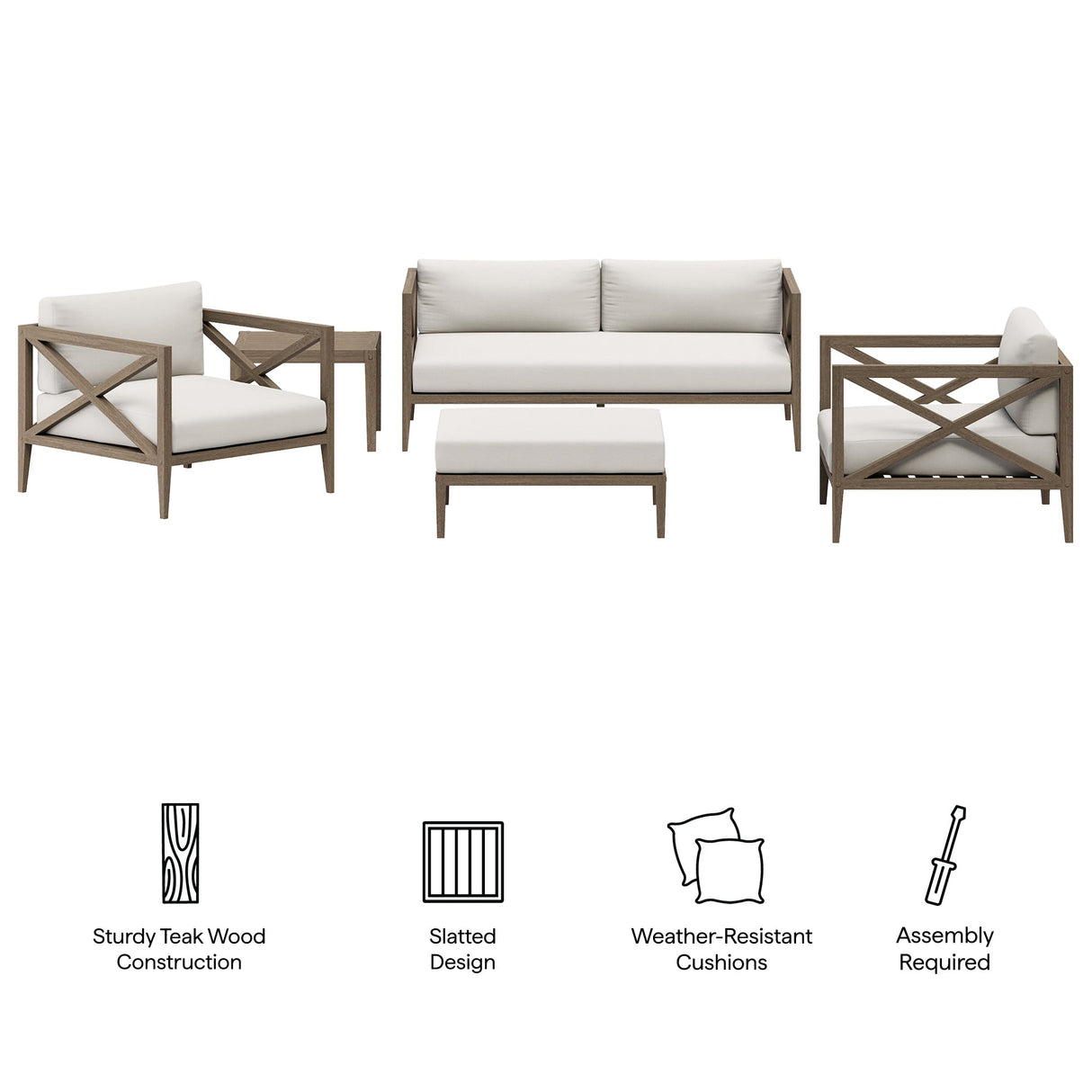 Northlake 5-Piece Outdoor Patio Teak Wood Furniture Set by Modway