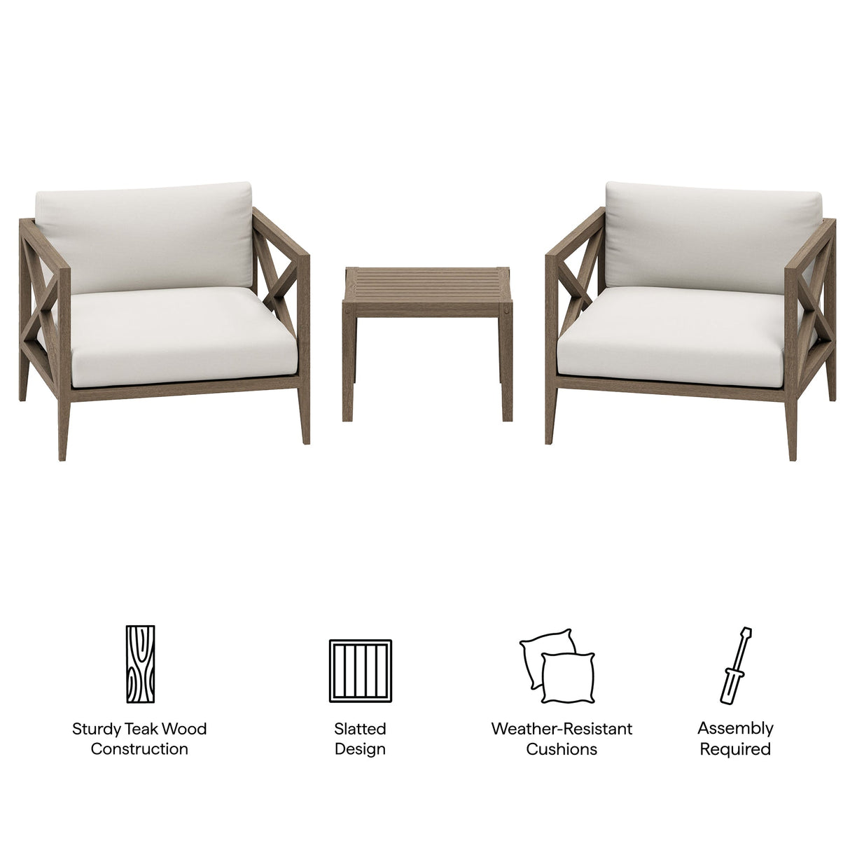 Northlake 3-Piece Outdoor Patio Teak Wood Furniture Set