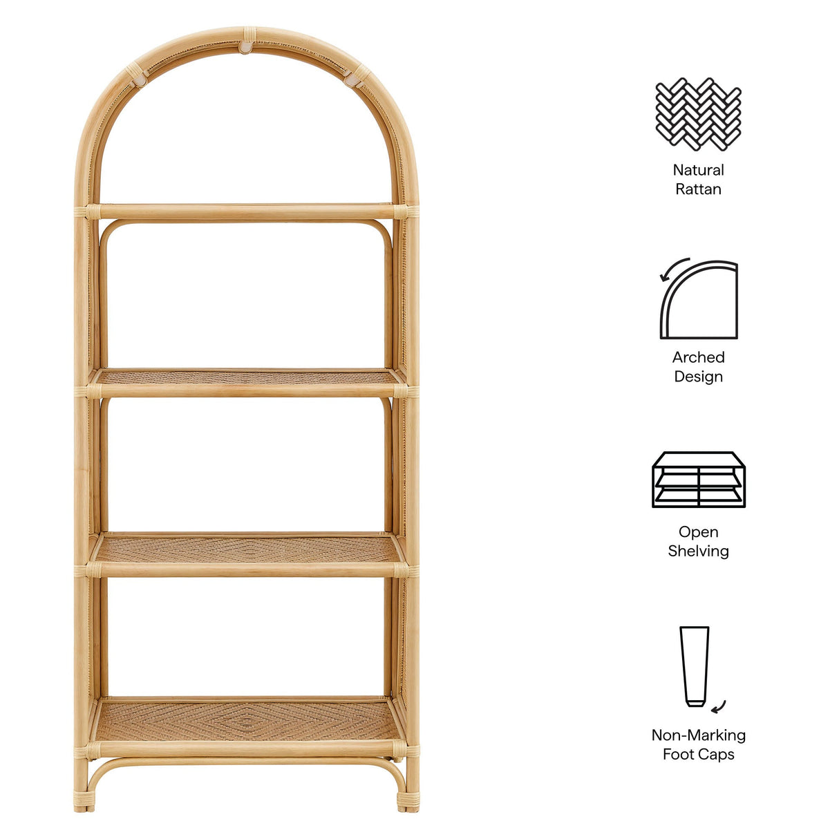 Celeste 67 Inch Tall Arched Natural Rattan Bookshelf by Modway