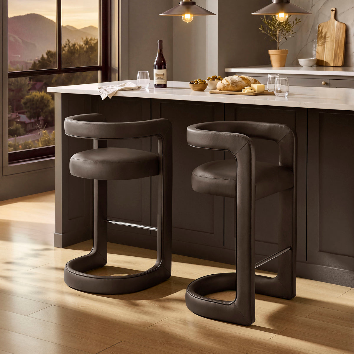 Winslow Premium Vegan Leather Bar Stool Set of 2 by Modway