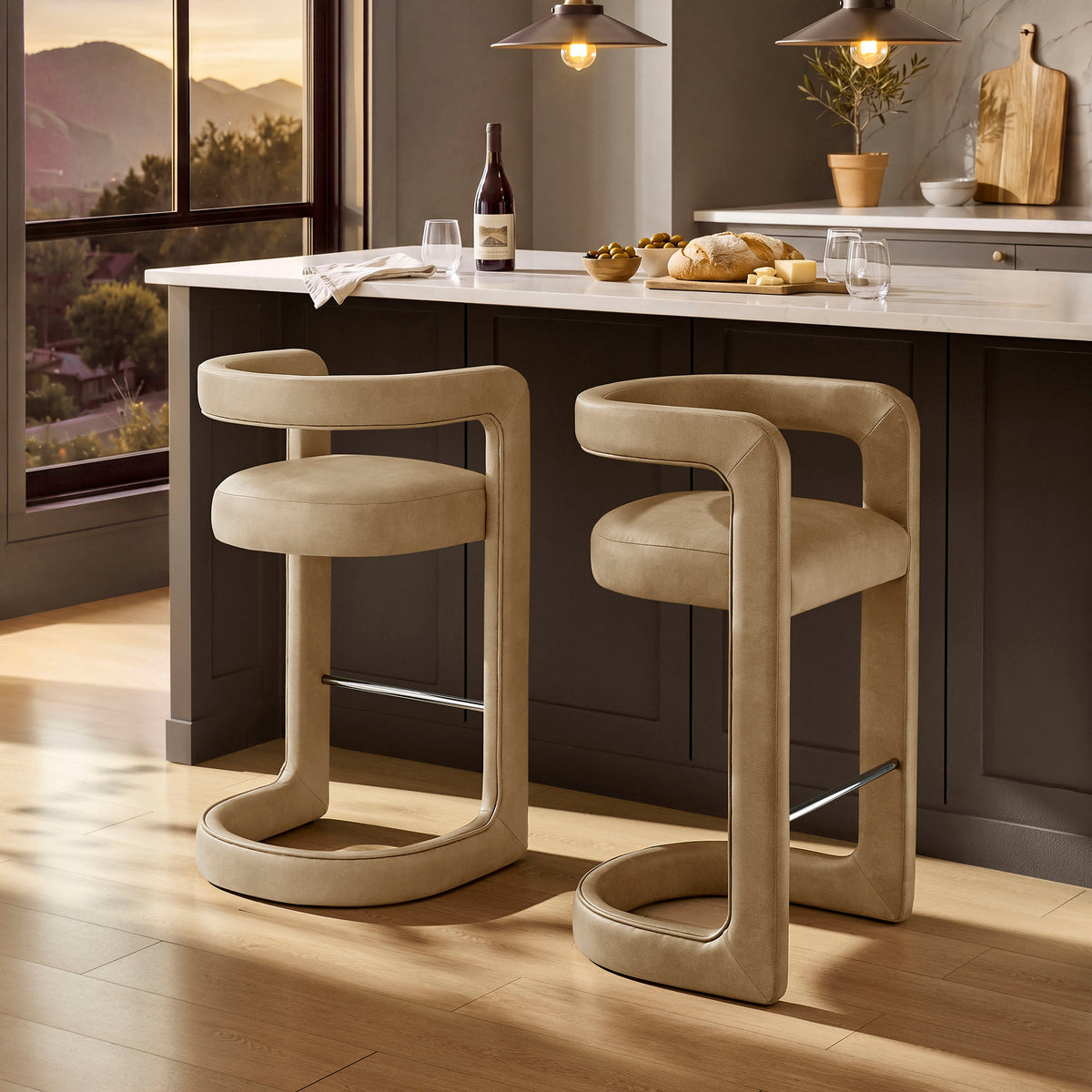 Winslow Premium Vegan Leather Bar Stool Set of 2 by Modway