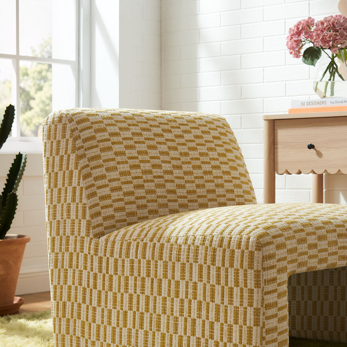 Amita Checked Woven Fabric Armless Accent Chair by Modway