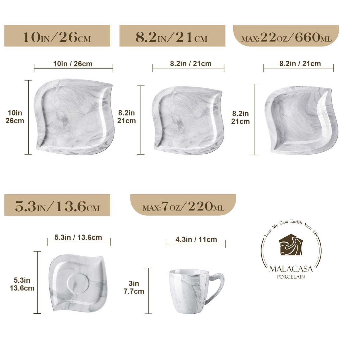 Elvira Marble Grey 30 Piece Dinnerware Set