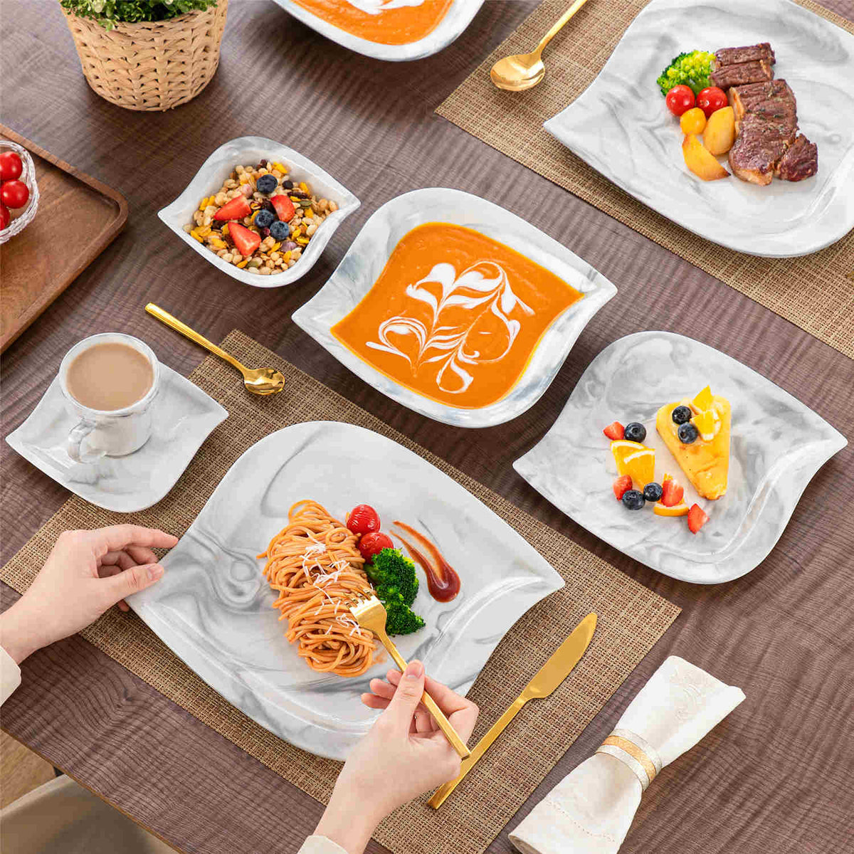 Elvira Marble Grey 36 Piece Dinnerware Set
