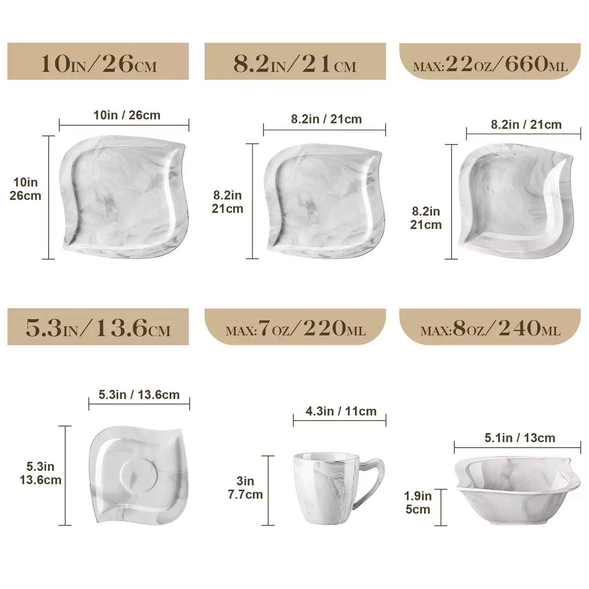 Elvira Marble Grey 36 Piece Dinnerware Set
