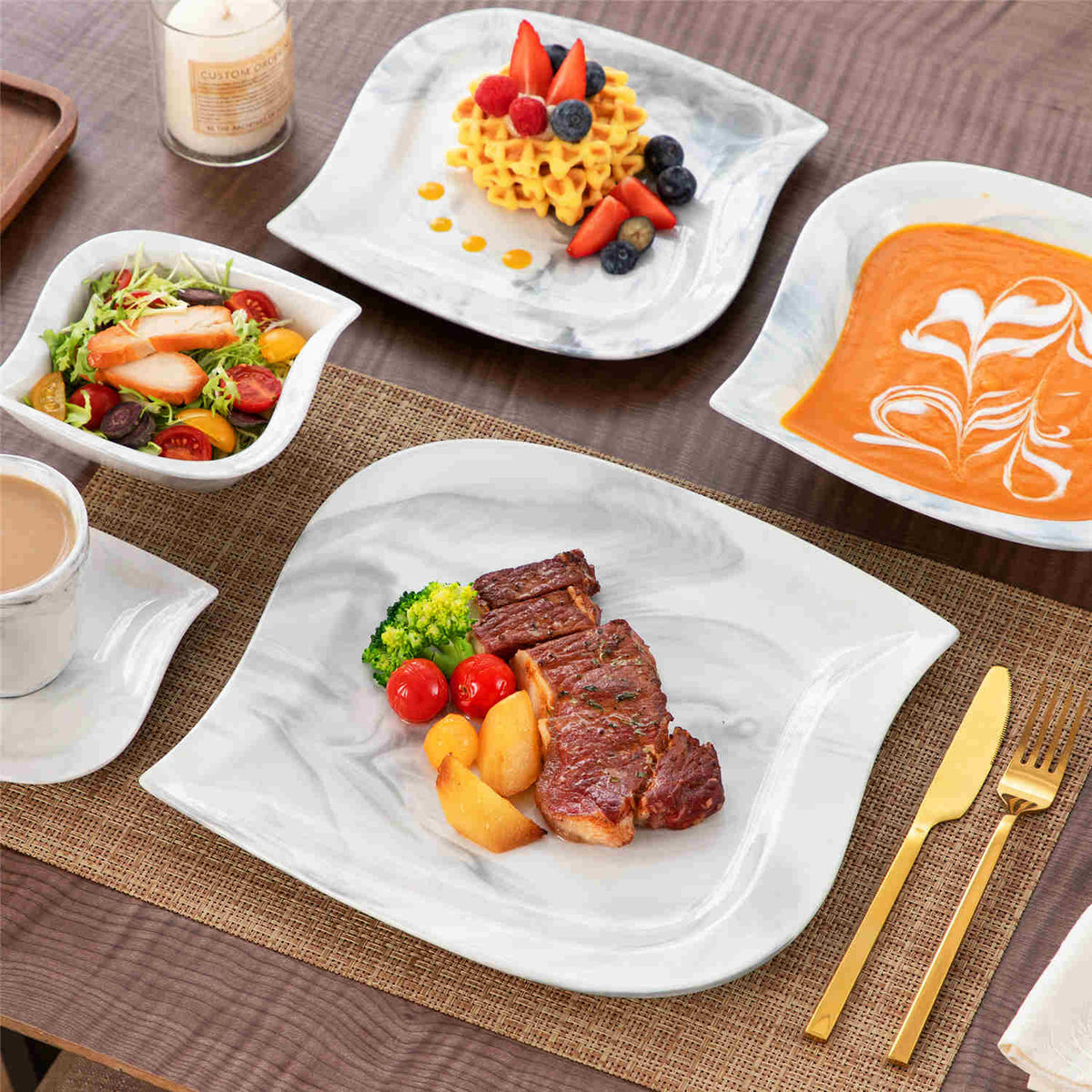 Elvira Marble Grey 36 Piece Dinnerware Set