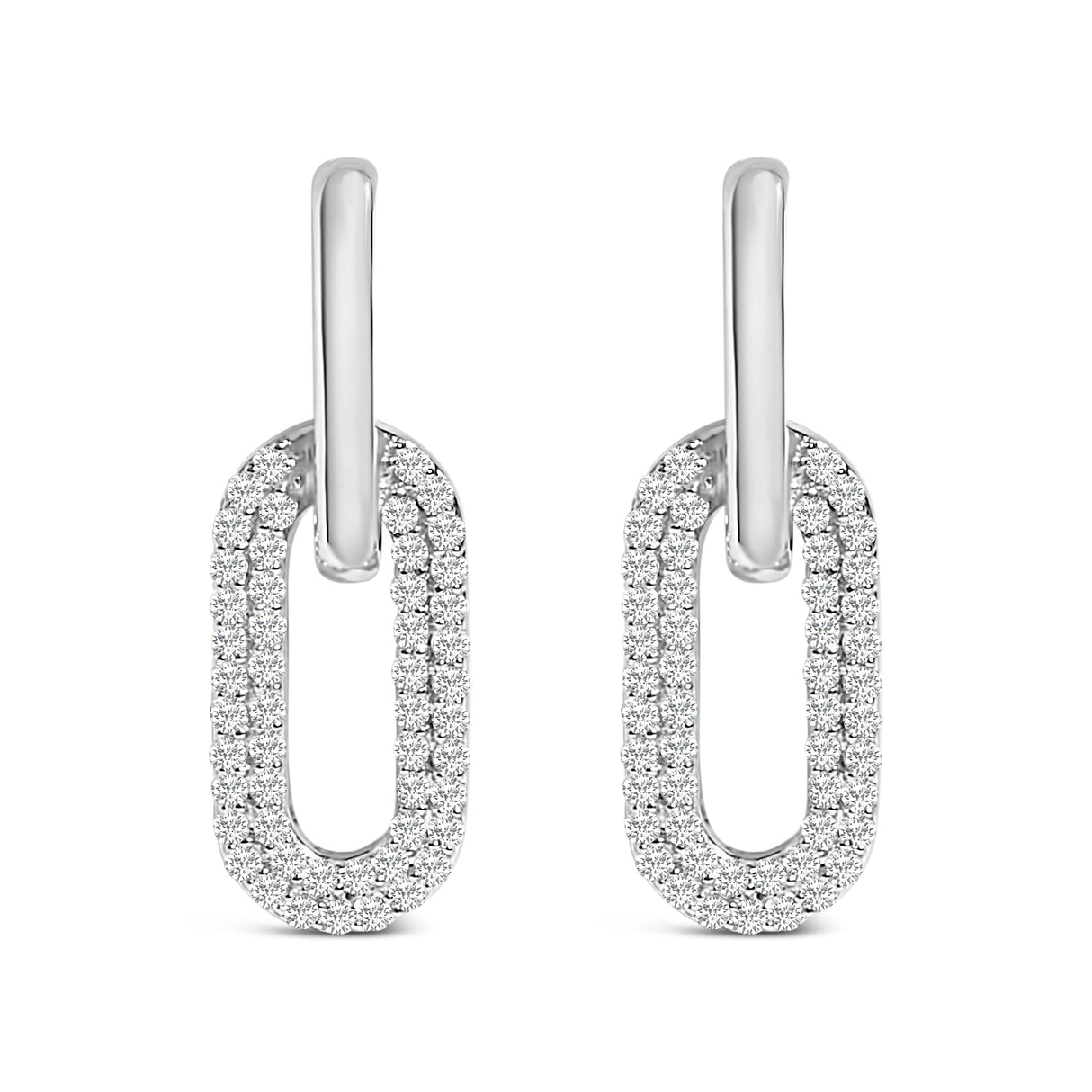 10K White Gold 1/2 Cttw Lab Grown Diamond Dangling Paperclip Drop Earrings