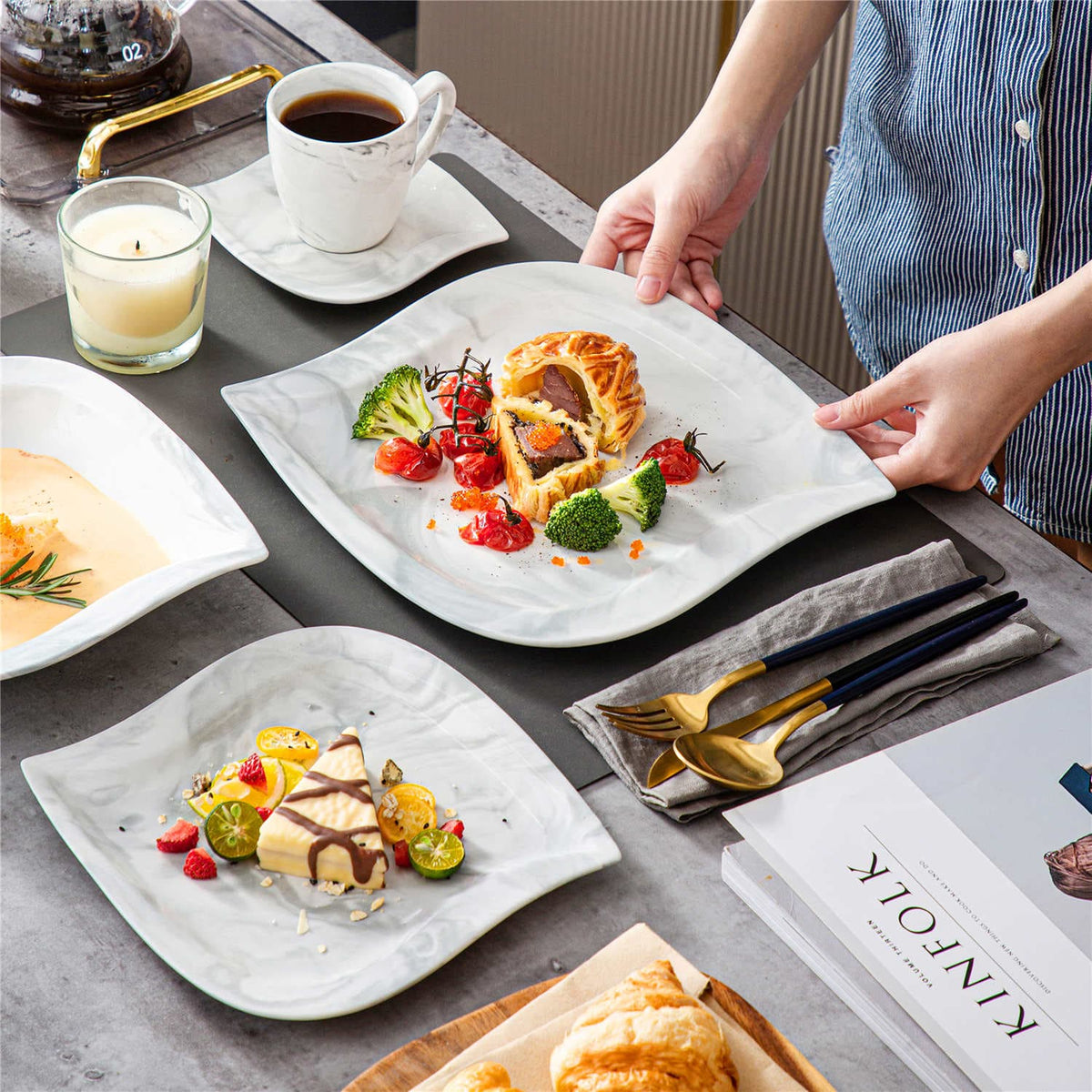 Elvira Marble Grey 30 Piece Dinnerware Set